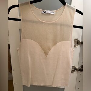Zara Cream Mesh Detail Top